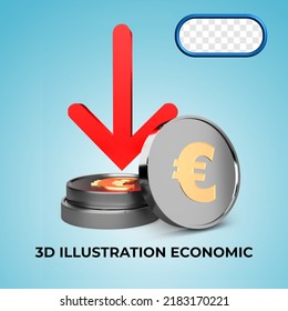 3D render Euro coins on different angles, isolated on white background. Bundle of cash. Money-saving, cashless society concept. 3d rendering