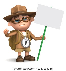 3d render of an explorer holding a placard