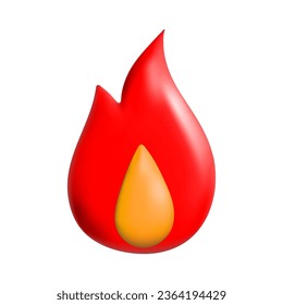 3d hacer que emoticono emoticono de fuego se aísle sobre fondo blanco. Ilustración vectorial volumétrica de las llamas en color rojo, icono brillante.