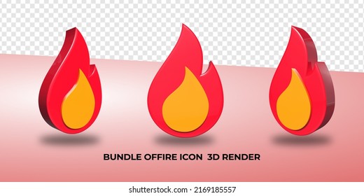 3D render fire icon png transaparent, red, orange