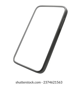 3d representa un teléfono inteligente negro flotante con pantalla blanca. Mockup de tecnología móvil. Plantilla de smartphone vector realista. Marco de teléfono con pantalla en blanco aislada