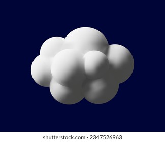 Nube esponjosa de procesado 3D. Icono moderno realista al estilo de la arcilla. Ilustración vectorial elemento blanco sobre fondo cielo azul. Cielo suave. Símbolo de meteorología de clima turbio
