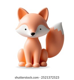 3d render fox in pastel colors. Cute animal, kids toy. Realistic 3d design element in plastic style.