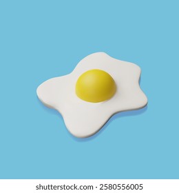 3d render fried egg. Three-dimensional vector illustration of morning meal, lunch or dinner. Symbol of healthy eating. Cholesterol menu. Protein and yolk. Tasty menu in restaurant. Organic food