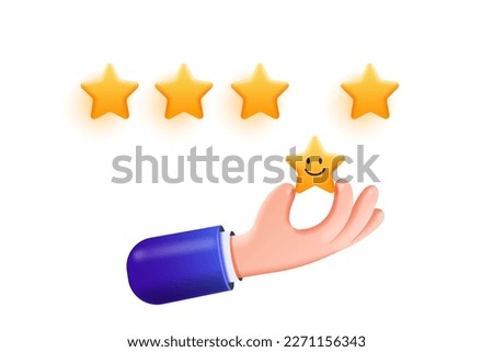 3d render, funny cartoon character hand shows star, clip art isolated on white background. Best choice metaphor, recommendation concept. 3D Vector illustration