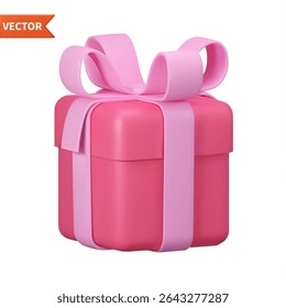 3d render gifts box isolated on white background. Holiday decoration presents. Festive gift surprise. Realistic icon for birthday or wedding banners. Vector illustration.