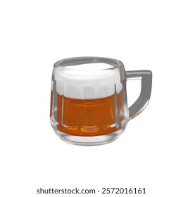 3d render glass of beer. Three-dimensional vector illustration of alcohol beverage. Realistic glass mug and gold liquid. Drink festival of ale. Light bubble drink. Cheers