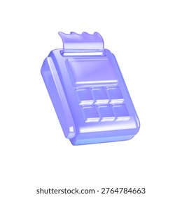 3D render of a glossy card reader with a translucent purple tone. Showcases a futuristic style ideal for financial technology visuals and modern payment themes.