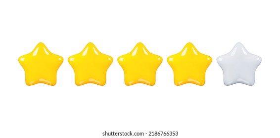 3D render glossy stars icons set isolated on white background vector illustration.
