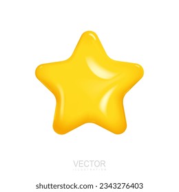 3d render of a glossy yellow star on a white background. Realistic design cartoon style. Vector illustration
