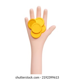 3d render gold coin. Hand holding money. Online payment, finance, investment, money saving concept. Vector illustration isolated