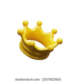 3d render gold crown. Three-dimensional vector illustration monarch icon. King, queen, princess, prince - royalty symbol. Classic casino reward. Emperor realistic diadem is power. Luxury tressure