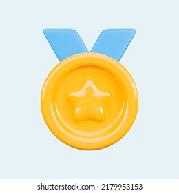 3d render gold medal minimal icon vector illustration isolated on white background. Award winner and victory concept.