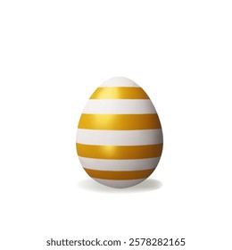 3d render gold striped easter egg. Three-dimensional vector illustration for Christian celebration or children hunt, or springtime holiday. Religion traditional ceremony element. ingredient protein