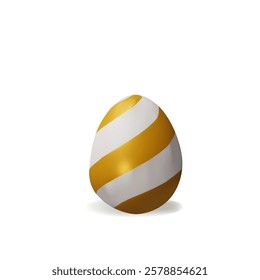 3d render gold striped-diagonal easter egg. Three-dimensional vector illustration for Christian celebration or children hunt, or springtime holiday. Religion traditional ceremony element. protein