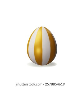 3d render gold striped-vertical easter egg. Three-dimensional vector illustration for Christian celebration or children hunt, or springtime holiday. Religion traditional ceremony element. protein