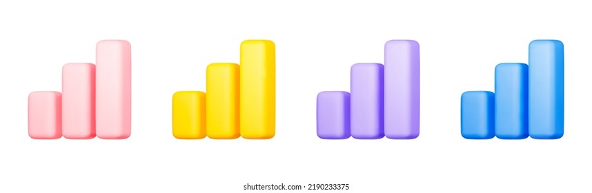 3D render graph bar minimal icon set isolated on white background vector illustration.