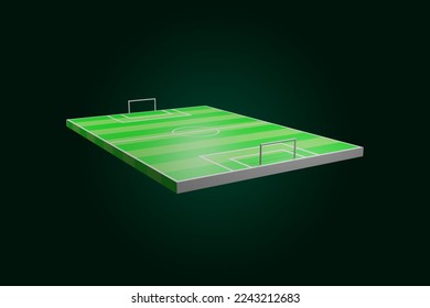 3d render green football field on black background isolated vector illustration