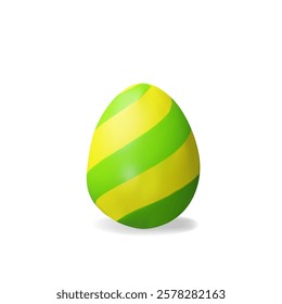 3d render green striped easter egg. Three-dimensional vector illustration for Christian celebration or children hunt, or springtime holiday. Religion traditional ceremony element. ingredient protein