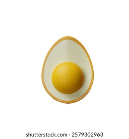 3d render half egg. Three-dimensional vector illustration of hen eggshell and yolk. Easter egg meal decoration. Nature ingredient of protein and fats for breakfast or lunch. Healthy eating concept