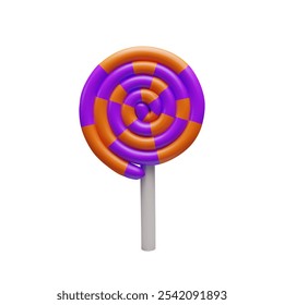 3d render Halloween lollipop. Caramelos tridimensionales para la fiesta de terror de octubre. Festiva bocadillos dulces para niños. Ilustración vectorial de dibujos animados. Truco o trato. Comida dulce misteriosa en estilo magenta.