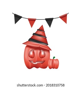 3d render halloween pumpkin with bunting isolated on white background