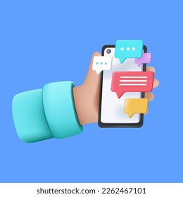 3d render hand with phone vector eps 10