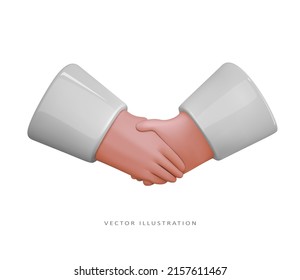 3d render handshake icon isolated. Business hand shake,partnership, cooperation, business success concept. Hi symbol. Vector cartoon illustration.