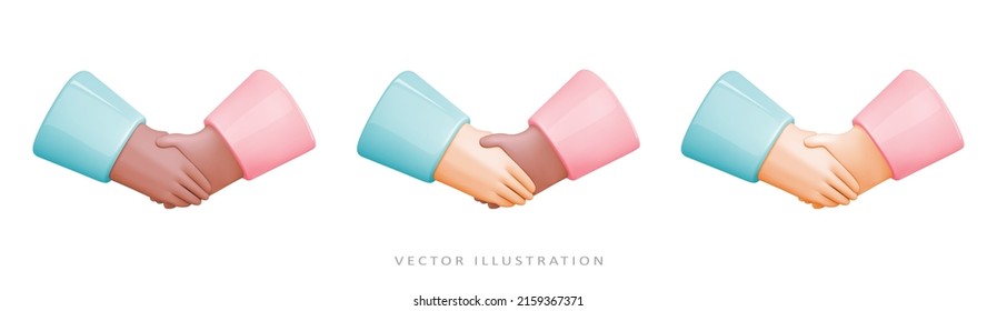 3d Render Handshake Icon Isolated. Business Hand Shake,partnership, Cooperation, Business Success Concept. Hi Symbol. Vector Cartoon Illustration.