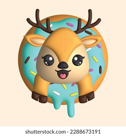 3D Hacerle feliz ciervo con donut (vector)
