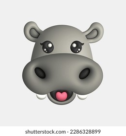 3D Render Happy Cute Hippo Head (Vector)