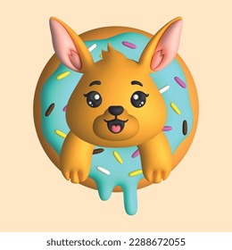 3D Render Happy Cute Kangaroo Head with Donut (Vector)