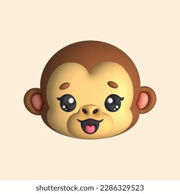 3D Render Happy Cute Monkey Head (Vector)