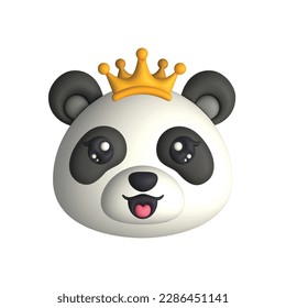 3D Render Happy Cute Panda Head with Crown (Vector)