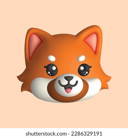 3D Render Happy Cute Red Panda Head (Vector)