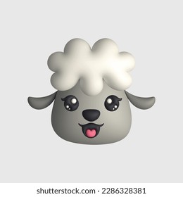 3D Render Happy Cute Sheep Head (Vector)