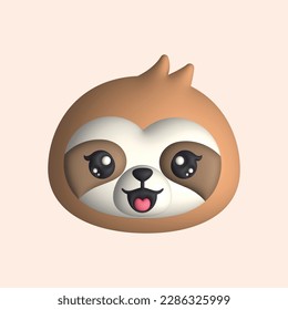 3D Render Happy Cute Sloth Head (Vector)