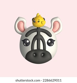 Cebra 3D feliz de zebra con pollo (vector)