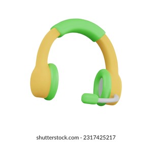 3d render headphones with microphone icon for web and app in yellow and green color