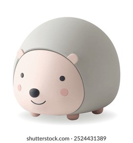 3d render hedgehog in pastel colors. Cute animal, kids toy. Realistic 3d hedgehog in plastic style.