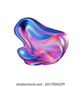 3D render holographic gradient shape. This abstract vector illustration combines futuristic, dynamic geometry, and nostalgic 90s vibes. Neon fluid curves, and iridescent details, creating a trendy