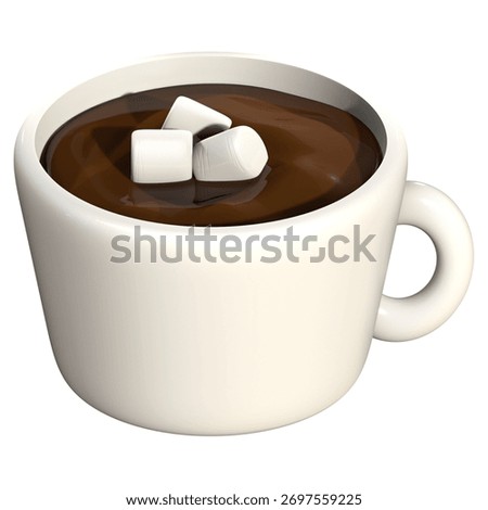 3D render of a hot chocolate cup with marshmallows. Cute and minimal design perfect for winter, Christmas, or cozy holiday illustrations.
