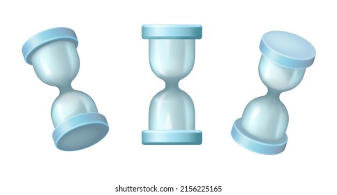 3D Rendering von Hourglass, um Zeit und Sekunden zu messen. Stundenglas-Timer-Symbol. Eine alte oder alte Uhr. Isolierte 3D-Vektorgrafik für Wissenschaft, Wirtschaft und Schule