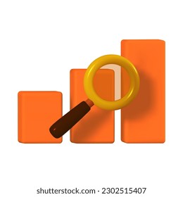 3d render icon Graph chart with magnifying glass isolated vector illustration