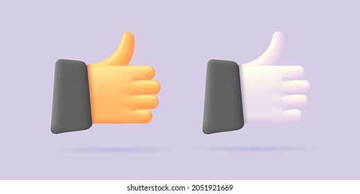 3d render icon of hand gesture with thumb up, approving symbol, isolated