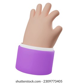 3d render icon of light skinned hand gesture. Vector illustration isolated on white background. Cartoon style design for web or app. Relaxed pose, touch.