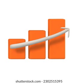 3d render icon orange Graph chart with white up arrow isolated vector illustration