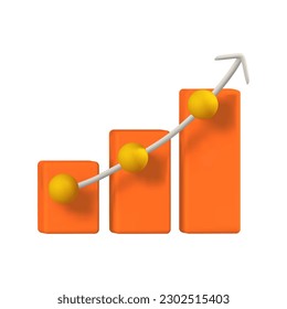 3d render icon orange Graph chart with up arrow with yellow dots isolated vector illustration