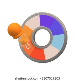 Icono de representación 3d. Rueda de paleta con colores diferentes y pipeta amarilla. Ilustración aislada del vector