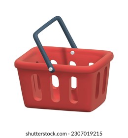 Icono de representación 3d. cesta roja con mango negro. Ilustración aislada del vector
